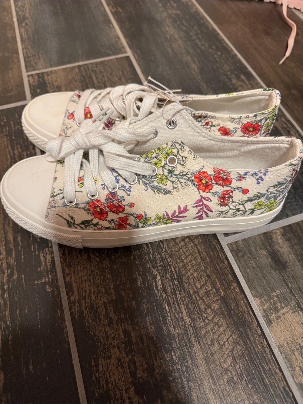 Canvas Floral Low-Top Sneakers in White with Multicolor Print